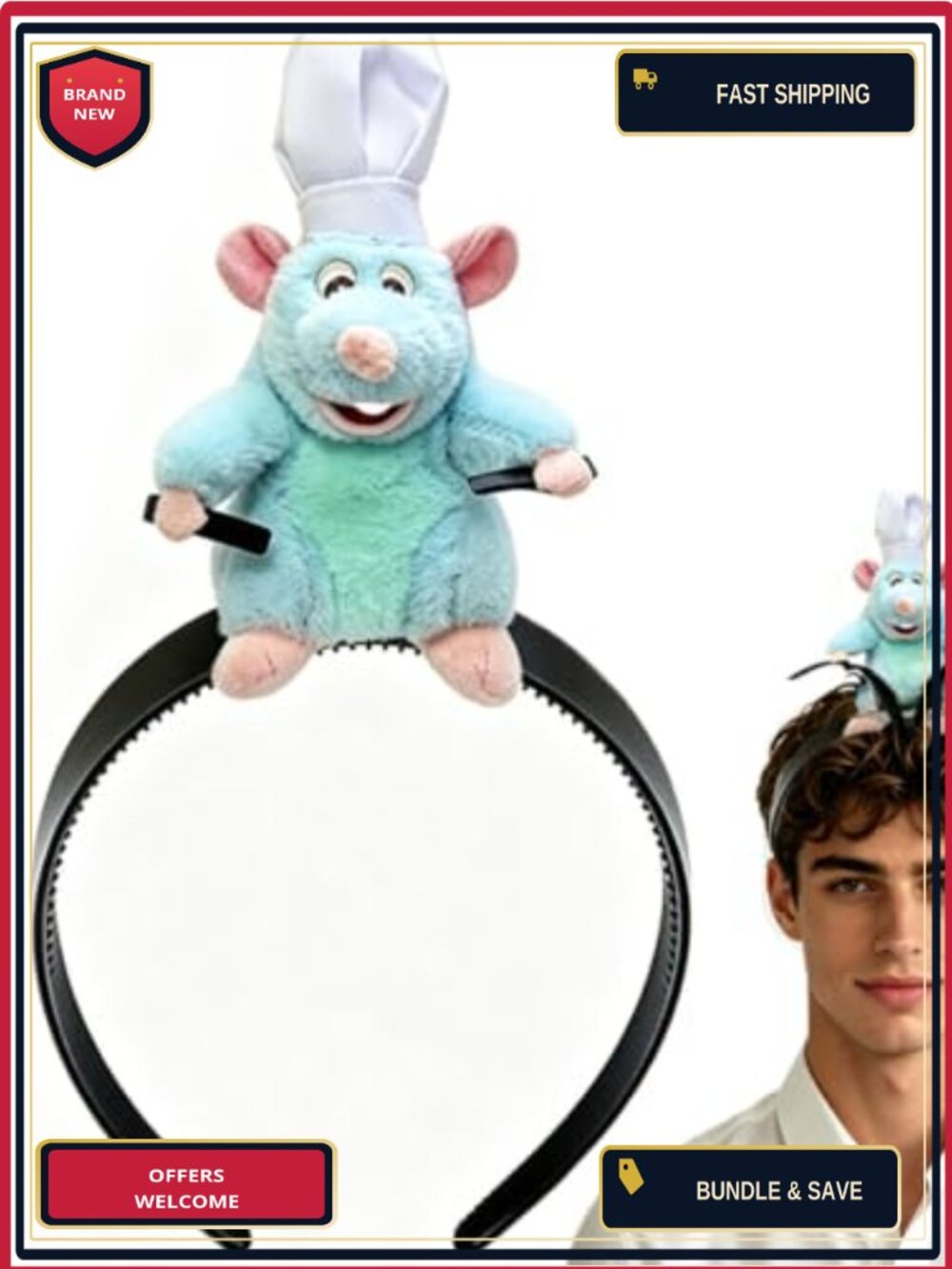 Plush Mouse Chef Headband Rat Hair Clip Halloween Cosplay Costume Accessory
